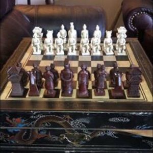 Antique Chinese chess&checkers hand carved leather